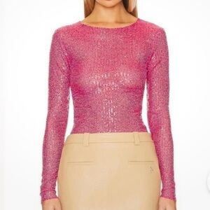 Free People Women’s M Pink Sequin Long Sleeve Top Party